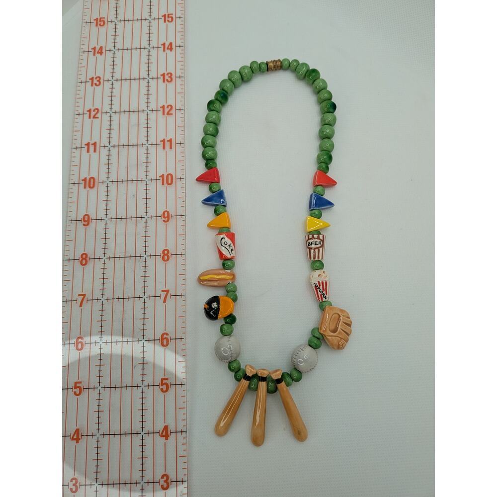 Vintage Flying Colors Ceramic Baseball Theme Necklace 19.5" Excellent Condition - Picture 7 of 7